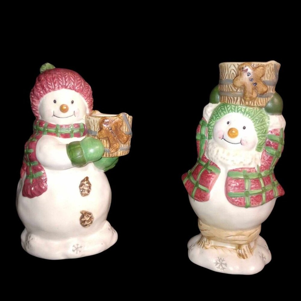 Vintage Snowman Taper Candle Holders